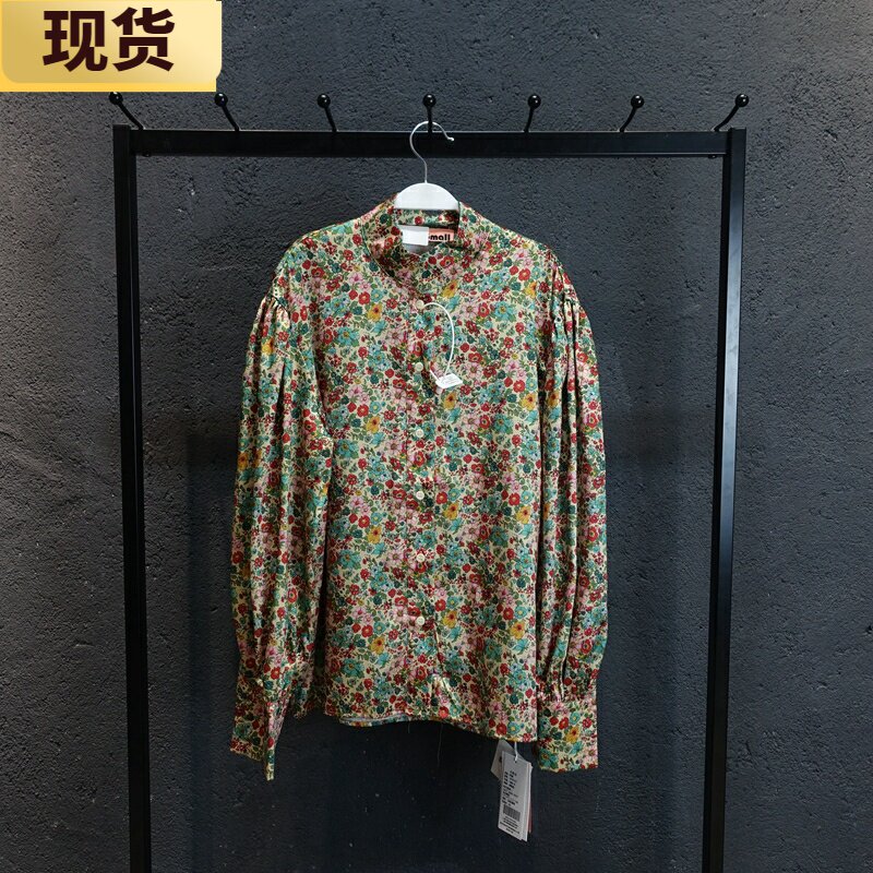复古碎花长袖衬衫女中式小立领