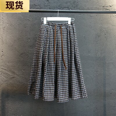 格子韩版羊毛复古风中长款半身裙