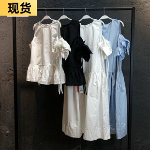 MONA别致上衣女设计感 复古法式温柔风漏肩的连衣裙子女夏天夏季