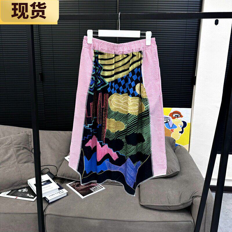 【现货】MONA半身裙女新款夏潮高腰显瘦不规则拼接中长款过膝长裙