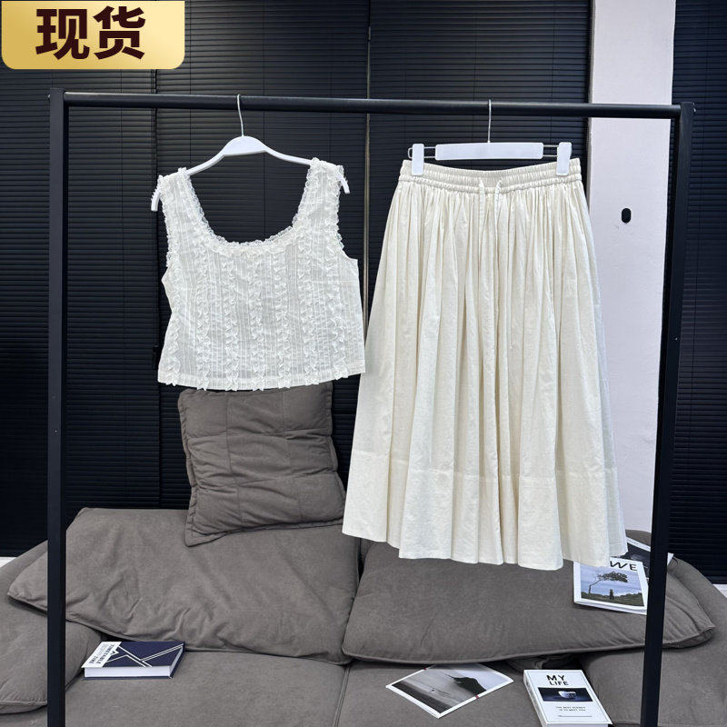 【现货】MS浪漫具象化茉莉抽褶清透棉纱半身裙森系仙气吊带短上图片