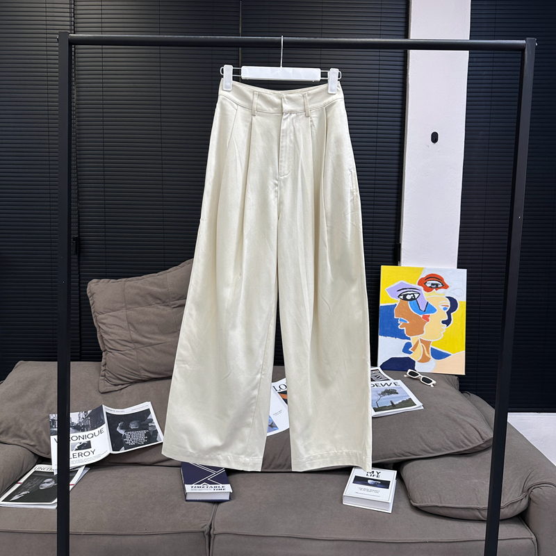 axb 第三画室 天丝棉百搭白色长裤宽松慵懒风显瘦打褶休闲裤