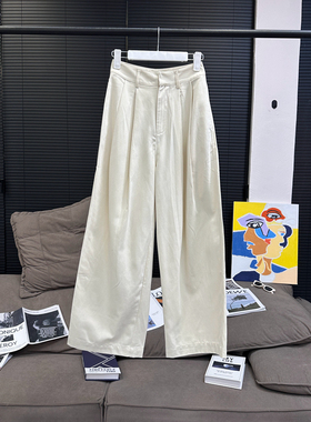 axb 第三画室 天丝棉百搭白色长裤宽松慵懒风显瘦打褶休闲裤