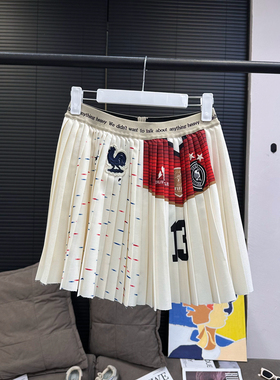 现货章章 私有超特别芭蕾风提花腰头白色压褶半裙