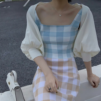 现货大喜庆短款小外套 百搭防晒灯笼袖子 针织开衫女