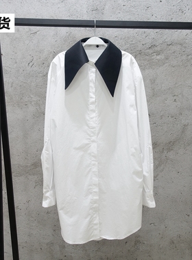 MONA白色衬衫女中长款时尚洋气初秋轻熟宽松显瘦百搭长袖衬衣