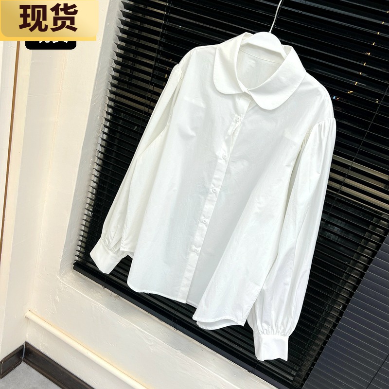 质感圆领宽松白衬衫通勤