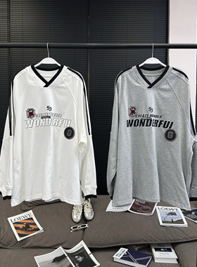 axb 凌晨巴黎 球衣卫衣纯棉字母早秋长袖灰白两色休闲上衣女