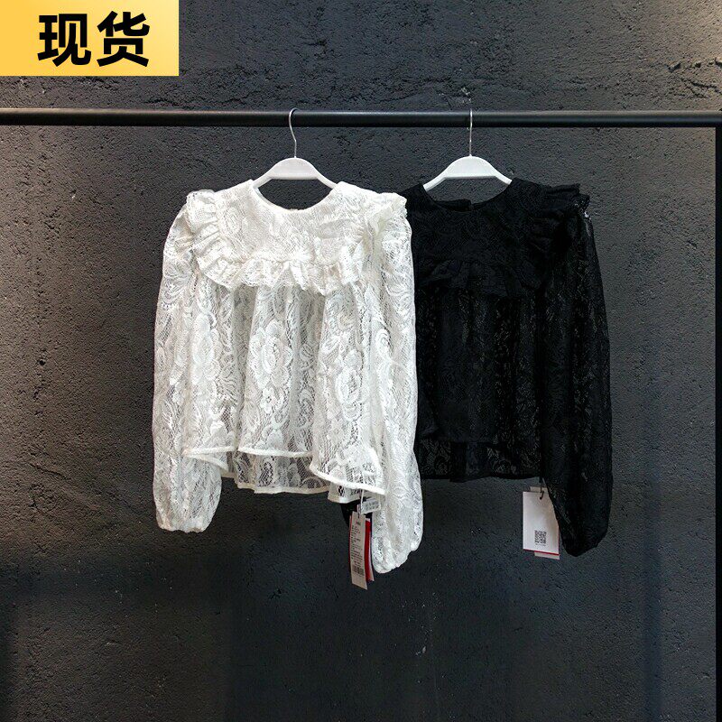 【现货】MONA法式上衣白色衬衫女夏季薄款 镂空蕾丝 透视性感衬衣