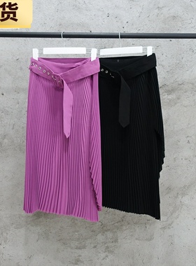 【现货】VC紫色半身裙新款夏设计感飘逸3娘man缺口百褶裙