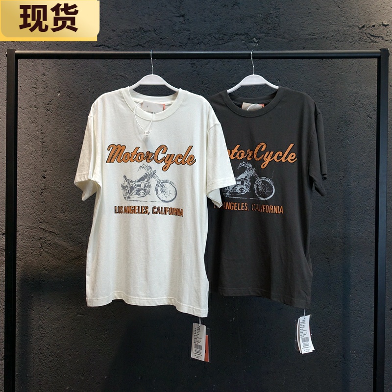 【现货】MS复古印花摩托车短袖圆领t恤女夏新款休闲宽松上衣