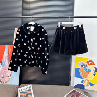 章章10 桑蚕丝高质丝绒夹棉重工绣花娃娃上衣半裙