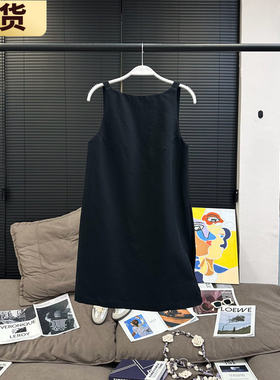 现货MS风松露小黑裙 棉麻轻礼服吊带无袖连衣裙上衣