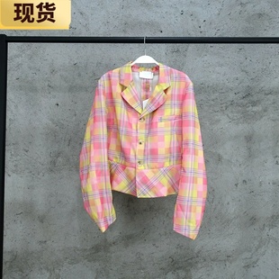 【现货】MS百褶裙女夏款彩虹屁格纹夏日晒西装 木槿紫半身裙