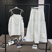 白色抓襟休闲套装 axb 冷光手帐 2way上衣松紧腰半身裙长裙女