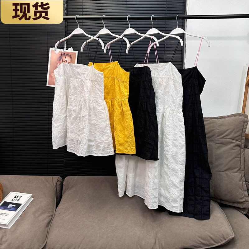 现货MONA吊带连衣裙新款夏法国小众桔梗裙很仙的白色高腰吊带裙