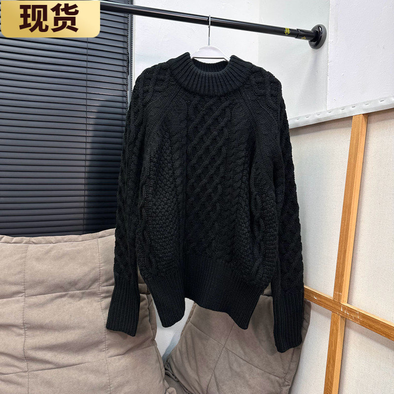 现货黑色高领毛衣女秋冬慵懒风宽松外穿复古麻花粗针织加厚保暖上