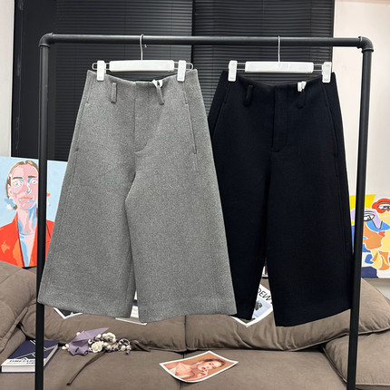 现货章章 绵羊毛肌理双面毛呢百搭复古直筒7分裤