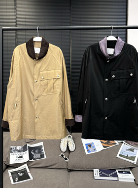 axb 玫瑰东京 拼接风衣外套女咖/黑色复古时髦口袋设计上衣