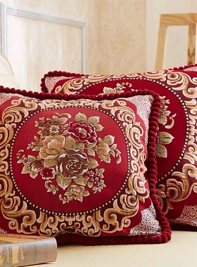 欧式中式沙发抱枕刺绣靠垫加厚长方形客厅汽车腰靠床头枕双面提花