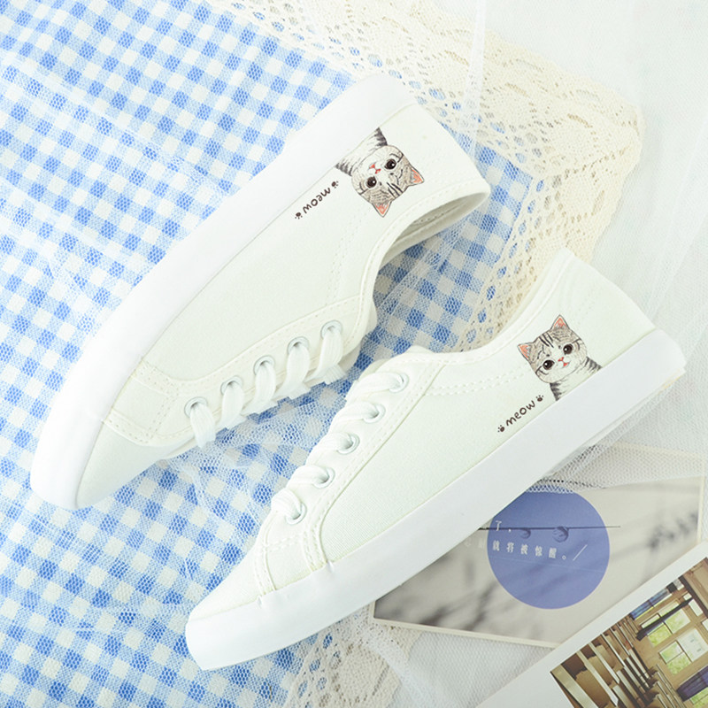 2019学生韩版文艺小清新帆布鞋休闲女街拍单鞋子女小白鞋女百搭猫|msdalam kategori Kasut wanita, kasut kanvas - dari Buy2taobao.com untuk memberikan perkhidmatan ejen Taobao profesional membeli