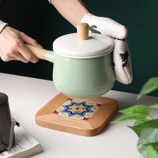 日式橡木花砖木质盘垫锅垫实木隔热餐垫防烫垫轻奢风隔热防烫