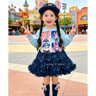 MN女童甜酷风兔子警官公主裙秋冬款洋气女孩生日连衣裙朱迪卫衣裙