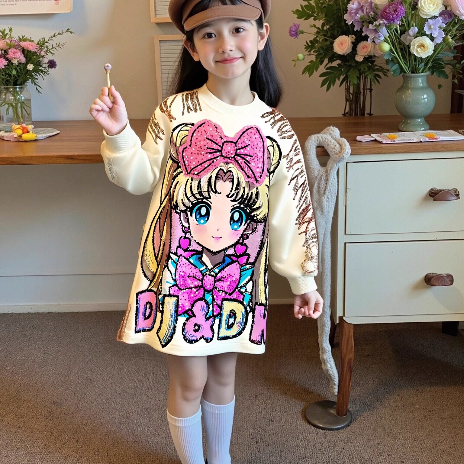 MN女童潮牌美少女卫衣裙2025秋冬新款洋气女孩水冰月连衣裙时尚宝