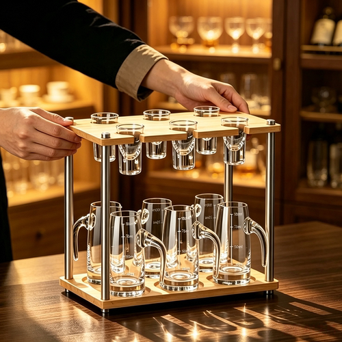 中式原木风白酒杯分酒器收纳架