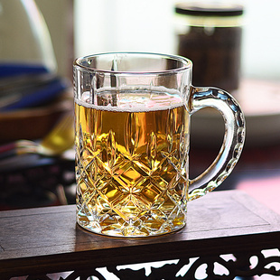 精酿啤酒杯抖音扎啤杯500ml玻璃杯带把1000毫升啤酒杯大容量创意