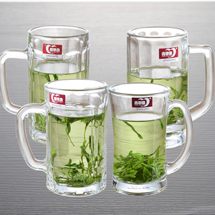 青苹果带把玻璃杯子家用耐热玻璃扎啤酒杯抖音大容量茶杯套装6只