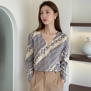 古嘉子2026春装薄款长袖印花烫钻针织开衫上衣V领天丝羊毛衫22126
