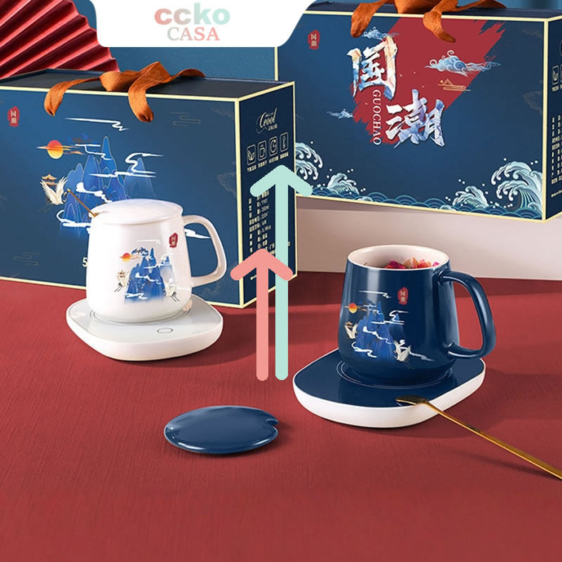 时尚轻奢国潮风恒温杯陶瓷暖暖杯加热杯垫带杯保温陶瓷杯礼盒套装