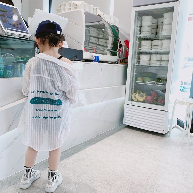 女童透气防晒衣男童防紫外线中长款衬衫中大童薄款外套洋气空调衫