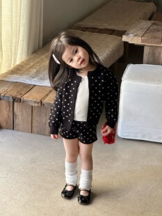 童装 小女孩洋气针织套装 时髦两件套韩式 短裤 春秋女童波点毛衣开衫