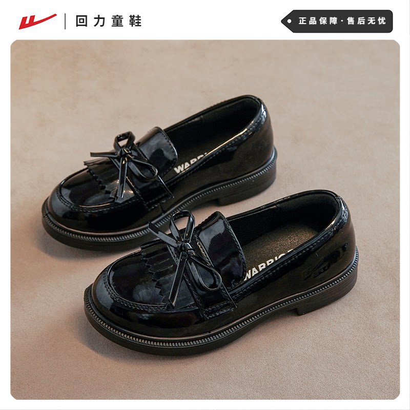 回力女童黑色学院皮鞋