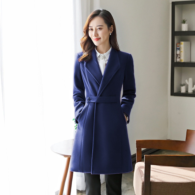 新款秋冬側腰帶裝飾收腰開叉女氣質韓版修身女長款職業裝毛呢大衣在類目 女裝/女士精品, 毛呢外套中 - 來自Buy2taobao.com提供專業的淘寶代購服務