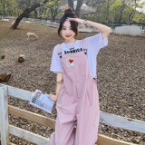 粉色日系背带裤女夏季2024新款可爱小个子宽松休闲显瘦薄款束腿裤，女装连体裤，2D116