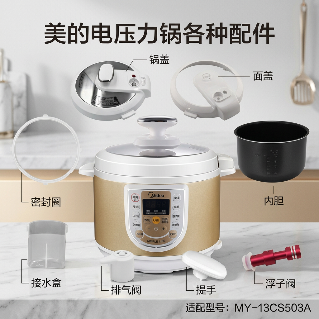 适用美的电压力锅MY-13CS503A/锅盖/旋手按扭密封圈内锅