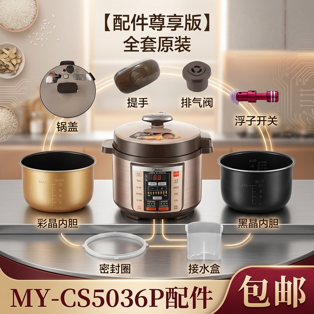 美的配件MY-CS5036P电压力锅煲内胆锅盖密封圈接水盒排气阀面盖