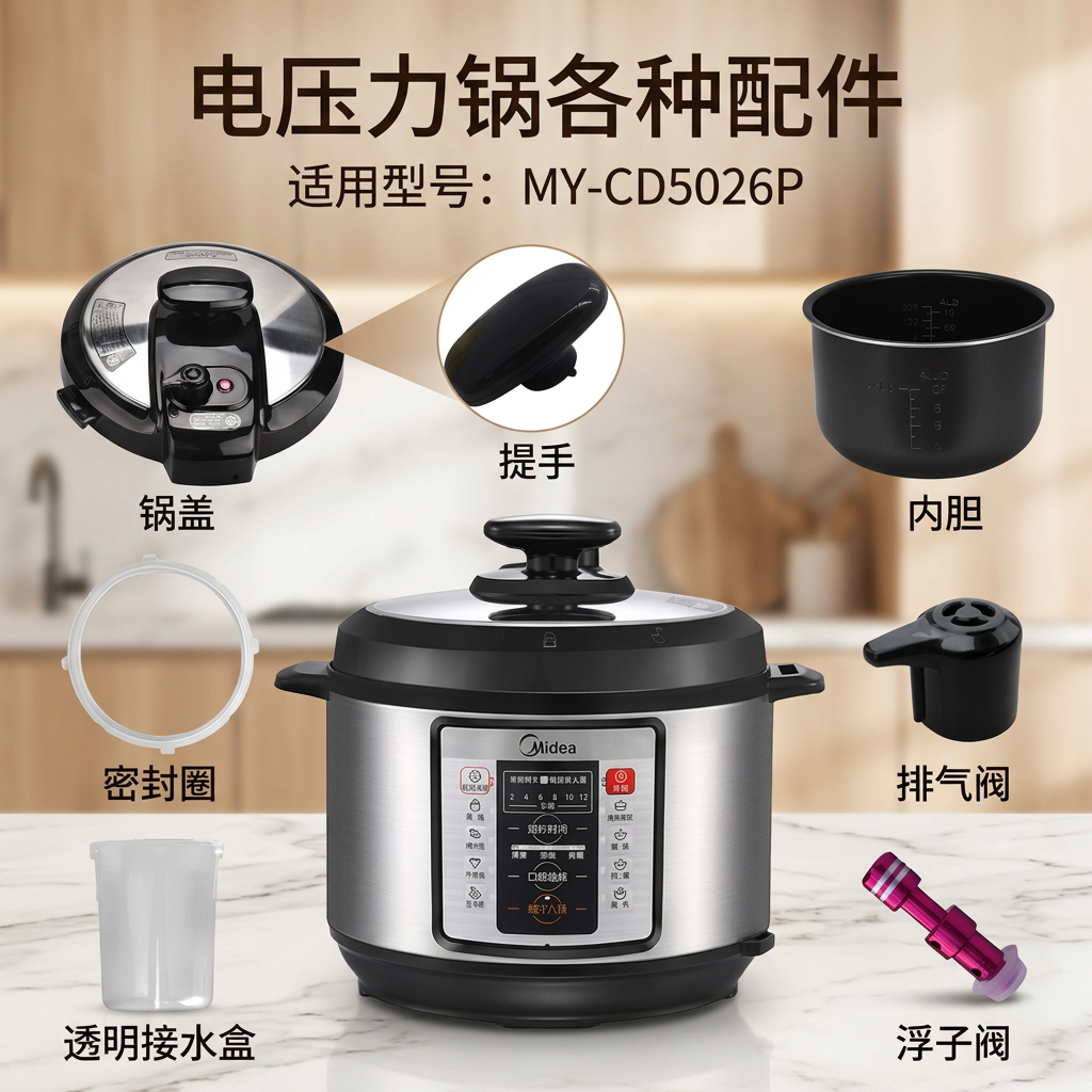 美的电压力锅锅盖CD5026P/WQC50A1P排气阀密封圈面盖内锅配件大全