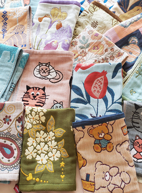 漂亮！3层纯棉纱布色织提花宝宝儿童方巾毛巾洗脸巾擦手巾全棉