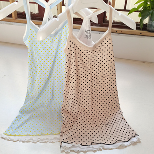 外贸出口订单剩余微瑕女士荷叶边纯棉螺纹吊带衫 双肩带打底背心