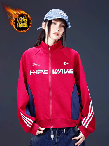 拓谷25秋冬新品美式风红色加绒加厚卫衣女宽松休闲运动套装两件套