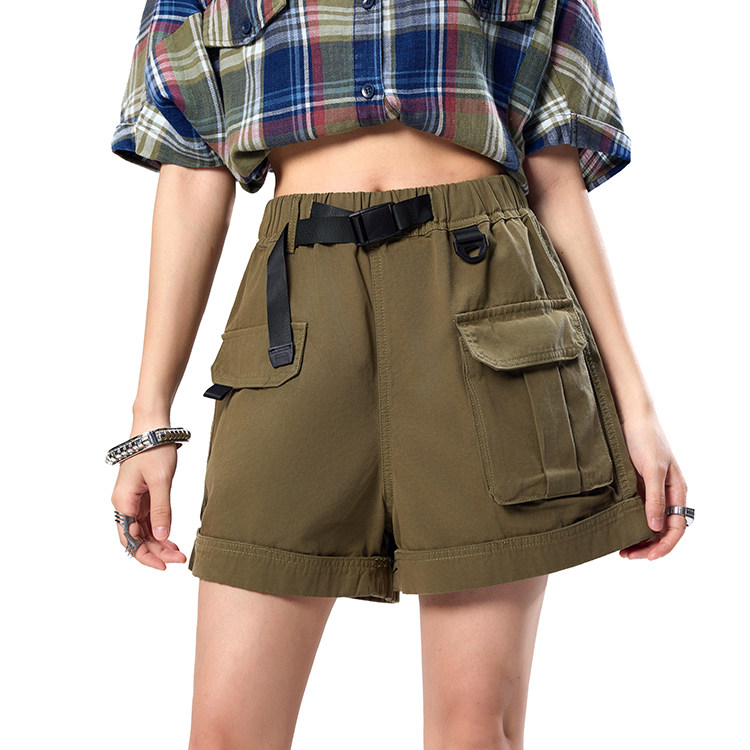拓谷新款美式复古辣妹街舞潮酷腰军装直筒工装女新款潮牌休闲短裤