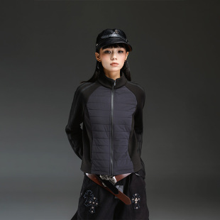 拓谷冬季新品韩版立领拼接棉服女黑色修身保暖拉链短款外套不臃肿