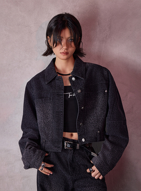 拓品25秋季新款美式复古辣妹风简约豹纹长袖外套女显瘦百搭休闲女