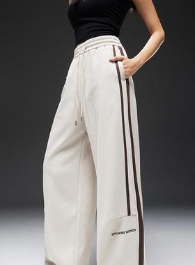 拓谷个性字母运动显瘦侧边条纹百搭直筒工装冰丝裤子松紧腰40709