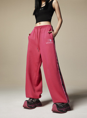 拓谷潮牌街运动加绒卫裤女秋冬季新款加厚保暖阔腿休闲裤子40795