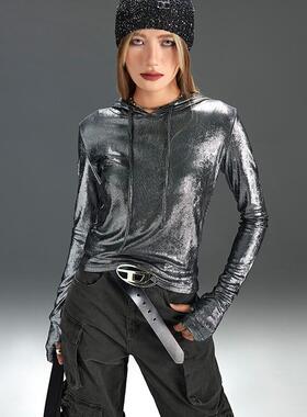 长袖上衣设计感连帽打底衫t恤春秋季修身显瘦打底衫百搭上衣30399